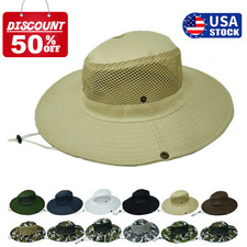 Tactical Boonie Hat Military Bucket Mesh Wide Brim Sun Safari Fishing Booney Cap
