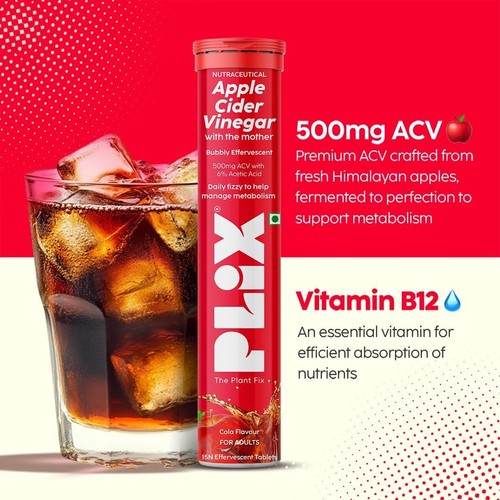 Plix Apple Cider Vinegar Effervescent For Weight Loss 15 Tab - Cola Flavor x 4 - Picture 3 of 6