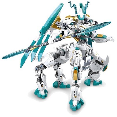 White Dragon Horse Mech Model - 2-in-1 Action Robot with 731 Interlocking Pieces