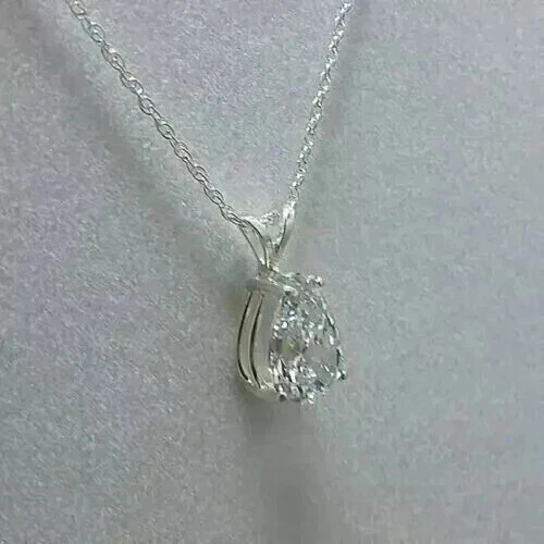 Colgante solitario para mujer de diamantes creados en laboratorio talla pera de 4 quilates enchapado en oro blanco de 14 k Foto 2 de 4