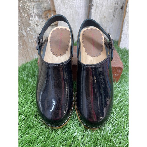 Hanna Andersson Black Patent Leather Wedge Clog Sandals EU30 Kids 12.5 - Picture 3 of 9