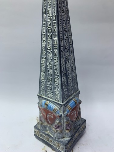 HANDCRAFTED EGYPTIAN OBELISK STATUE Hathor Base Hieroglyphs Heavy Stone Replica
