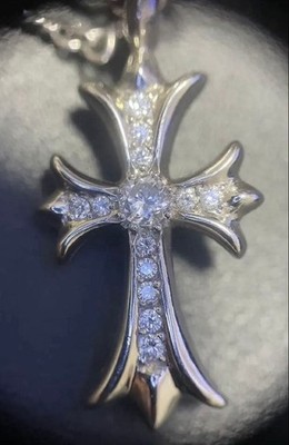 Chrome Hearts Tiny Fat Cross Platinum Pave Diamond Pendant Auth