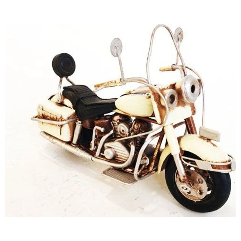 Moto in Metallo Modellino Vintage Beige Crema 18,5x8x12 cm Retro Soprammobile, fotografia 5 di 9