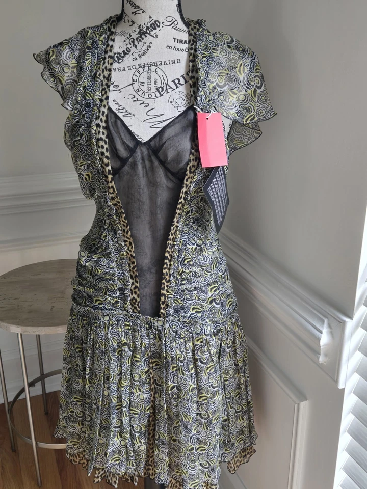 Nuevo Vestido Just Cavalli Multicolor Estampado Floral Guepardo, Talla 46 (IT) 10/12 (US) Foto 2 de 4