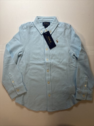 Polo Ralph Lauren Girls Collared Blue White Long Sleeves Size 5 NWT - Picture 1 of 10