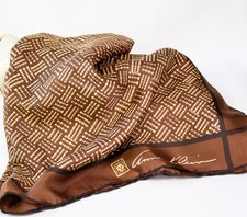 Vintage Anne Klein Brown Geometric Pattern Silk Square Scarf 26x26
