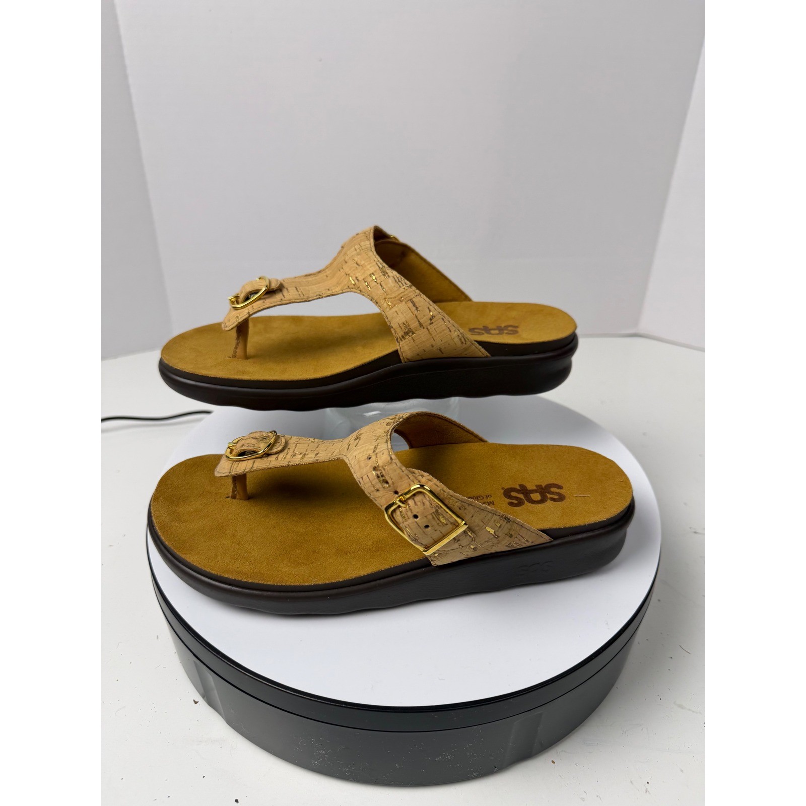 SAS Orthopedic Gold Cork Thong Sandals Women's Comfort Adjustable Buckle 7 M image 2