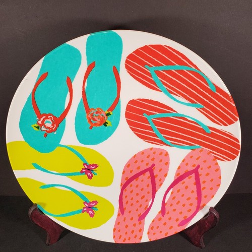 Celebrate Summer Together Flip Flops Melamine Dinner & Dessert Plates Set of 8 - Picture 2 of 9
