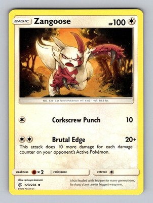 Zangoose 173/236 Uncommon Cosmic Eclipse Pokemon Near Mint