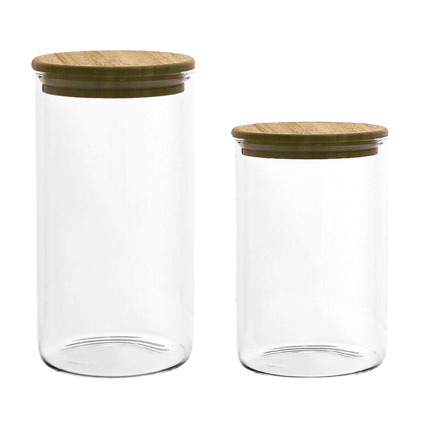 Glass Storage Jar Set Airtight Canister With Wooden Lid Storage 700ml & 1.1L