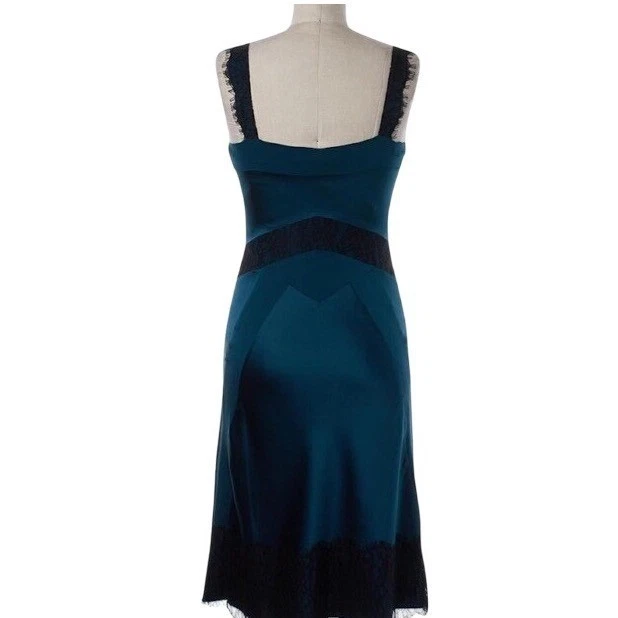 Vestido sin Mangas Diane Von Furstenberg DVF Vintage Seda Maire 8 Azul Teal Encaje Años 90 Y2K Foto 2 de 4