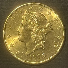 1906-S $20 GOLD LIBERTY DOUBLE EAGLE Classic Coin Brilliant Uncirculated : 10506