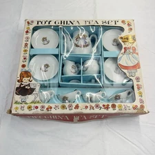 Vintage Toy China Tea Set Porcelain Miniature Made In Japan + Original Box