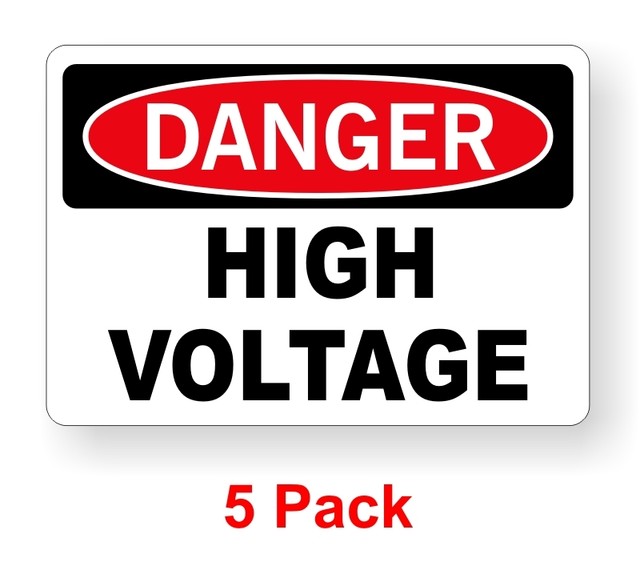 5 Pack DANGER HIGH VOLTAGE 2x3 Vinyl Decals Electrical Panel Box