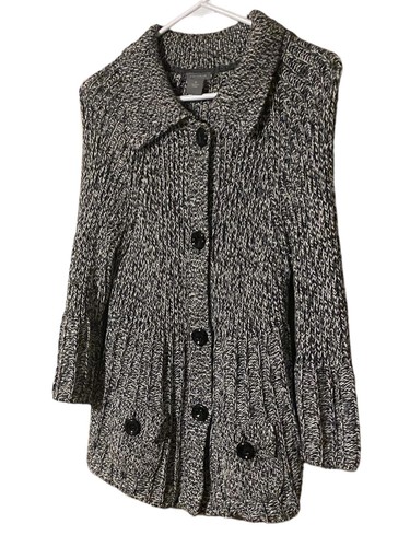 Ann Taylor Damen Medium offene Strickjacke Pullover Grobstrick schwarz weiß grau - Bild 10 von 13