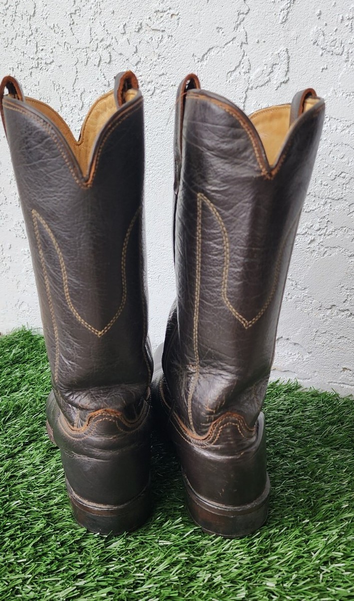 Vintage 70's 80's Wrangler Men's Cowboy Boots Dark Brown Leather