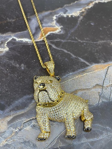 3 Ct Round Lab Created Diamond Men's Pitbull Dog Pendant 14K Yellow Gold Plated - Picture 4 of 5