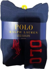 POLO RALPH LAUREN 6 PAIRS CLASSIC SPORT SOCKS NAVY  RED SOCK SIZE 10-13. NEW