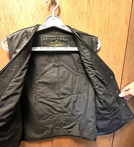 90’s Structure Black Leather Snap Biker Vest XL - HOG (Motor City Chapter) - Picture 7 of 17