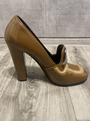 PRADA CALZATURE DONNA PATENT LEATHER HEELS BRANDY-CAMELLO SIZE 39 US9 UK6 - Picture 5 of 20