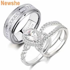 Newshe Couples Wedding Ring Set His and Her Promise Rings Tungsten and Silver