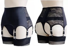 Gloosy Satin Lace Vintage Garter Belt W 6 Straps Metal Clips Patchwork Suspender