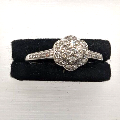 9ct White Gold Ring with diamond cluster Engagement Ring Size R - Picture 2 of 11