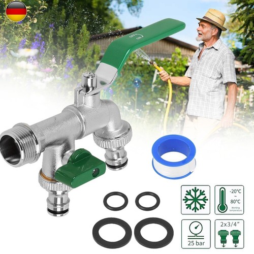 Garten Doppel Wasserhahn 3/4" 3/4" 3/4" Anschluss Kugelhahn Messing Auslaufhahn - Bild 7 von 10