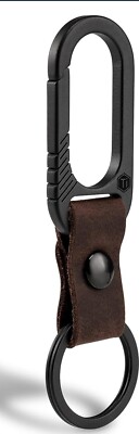 KeyUnity KM02 Black Belt Clip Carabiner Leather Keychain Holder with Removabl