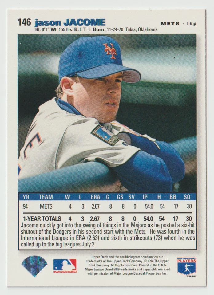 1995 Collector's Choice SE #146 Jason Jacome - New York Mets - Image 2 of 2