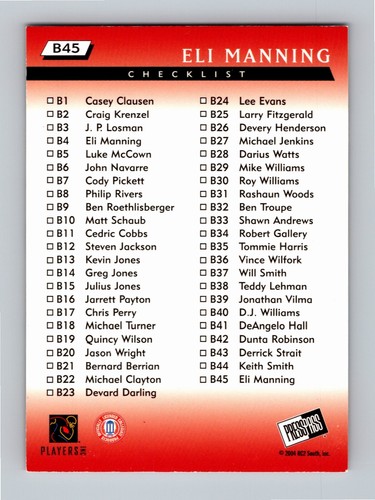 Eli Manning 2004 Press Pass Blue Rookie #B45 Rebels RC Checklist NM - Picture 2 of 2