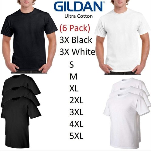 6er Pack Gildan G200 Herren Ultra Cotton Sleeves Tee T-Shirt Schwarz/Weiß S-XL USA - Bild 1 von 12