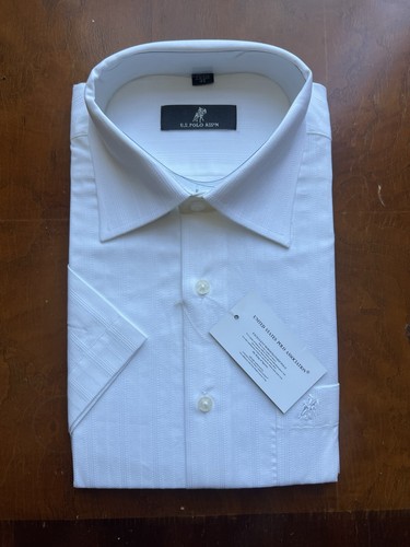 US Polo Assn. Shirt Adult Men White Plaid Button Up Short Sleeve Casual Size 40