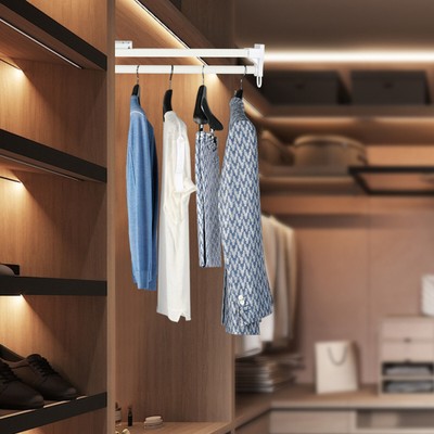 220lbs Pull Out Clothes Hanger Rod Adjustable Wardrobe Clothing Rail Hanger Rack