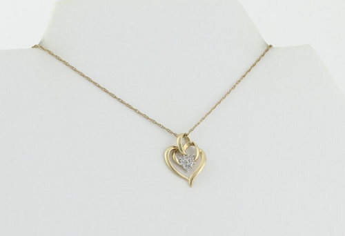 10k Yellow Gold Diamond Heart Necklace 19" Chain - Picture 6 of 7