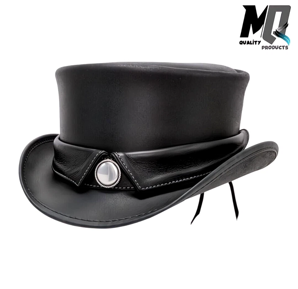 Sombrero de copa de cuero para hombre El Dorado Steampunk Deadman Motociclista Sombrero de copa gótico Foto 2 de 4