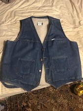 Vintage Mavericks Automaticks 100 Cotton Denim Sherpa Lined Vest XL made in USA
