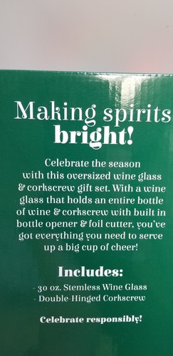 Santas Little Helper Oversized Wine Glass with Corkscrew Bottle Opener Christmas - Picture 12 of 12