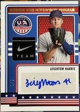 2023 Leighton Harris Panini USA Baseball Stars & Stripes GU Nike Tag Auto 1/2
