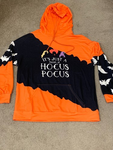 It's Just A Bunch of Hocus Pocus Sweatshirt Hoodie Women Size XL Orange Black - Picture 1 of 17