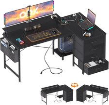 ODK Schreibtisch L Form Schwarz, Eckschreibtisch Reversibel Mit 4 Schubladen, 14