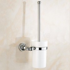 Bathroom Polished Chrome Wall Mounted Ceramic Cup Toilet Brushes Holders ZD598