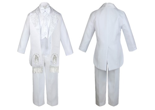 New Baby Boy Christening Baptism Church White Tail Suit Virgin Mary Maria Stole - Picture 13 of 26