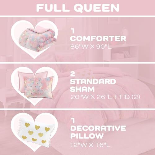 Mi Zone Queen Bettdecken-Set, 4-teilig Metallic Herzen Full/Queen Pink Multi/Gold - Bild 2 von 7