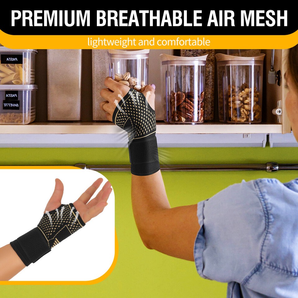 Copper Wrist Brace Support Compression Arthritis Adjustable Carpal