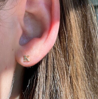 Fabulous Uppercase K Initial Letter Stud Earrings In Solid 10k - Main Image