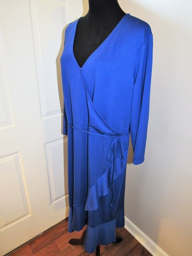 NWOT Isaac Mizrahi Live! 3/4-Sleeve Ruffle Hem Knit Wrap Dress -2X- Ink Blue - Picture 5 of 10