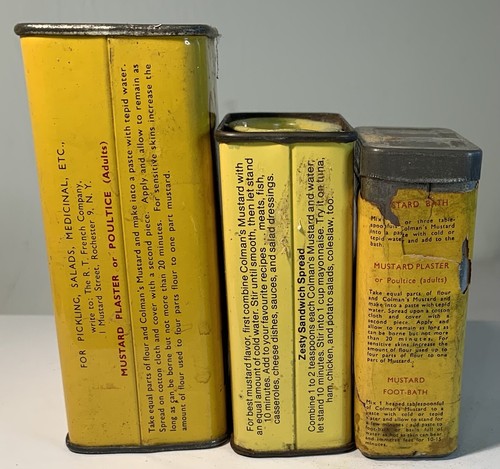 Colman’s Mustard Spice Tin Lot of 3 vintage 4 oz, 2 oz, yellow red Bull's Head - Picture 5 of 7