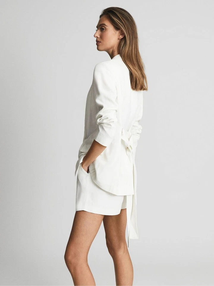 REISS Bea Tie Waist Blazer Jacket in White UK Size 8 - Image 3 of 4